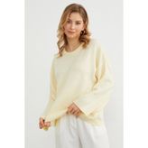 FullaModa Basic Bisiklet Yaka Salaş Triko Kazak - Sarı - M - L