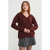 FullaModa Basic V Yaka Salaş Kazak - Bordo - M - L