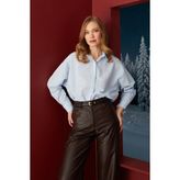 FullaModa Basic Yırtmaçlı Oversize Gömlek - Buz Mavi