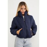 FullaModa Beli Lastikli Crop Şişme Mont - Lacivert