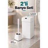 Funny Life 2’li Banyo Seti 9 Litre Sensörlü Akıllı Çöp Kovası ve Silikon WC Klozet Fırçası Beyaz