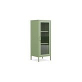 Furni24 Pera Camlı Metal Dolap 42x110cm, Cam Kapaklı Vitrin - Büfe - Kitaplık ve Çok Amaçlı Dolap ( Raf Ayarlanabilir) Ral 6011 Yeşil