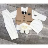Furya Kids Kabeli Erkek Bebek Mevlütlük Kıyafeti Hediyelik Eldivenli Patikli Erkek Mevlütlük - 0 - 6 Ay - Açık Kahverengi