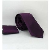 Gaffy SS-21 Koyu Mor Slim Fit Düz Renk Mendilli Saten Kravat