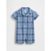 Gap Bebek Mavi Kareli Şort Tulum - 12 - 18 Ay