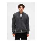 GAP Erkek Koyu Gri Wool-Blend Cable-Knit Fermuarlı Triko Hırka
