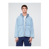 GAP Erkek Mavi Denim Ripstop Oversized Anorak Fermuarlı Ceket