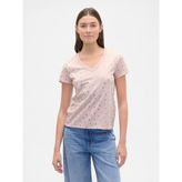 GAP Kadın Açık Pembe V Yaka Grafik T-Shirt