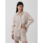 GAP Kadın Bej 100% Keten Oversize Gömlek