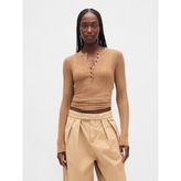 Gap Kadın Koyu Bej Transparan Fitilli Henley Kazak - XS