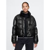 Gap Kadın Siyah Vegan Deri Crop Puffer Şişme Mont - L