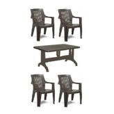 Gardelia 4 Adet Elegance Rattan Efektli Plastik Sandalye + 70x120 Plastik Masa Balkon Bahçe Sandalyesi