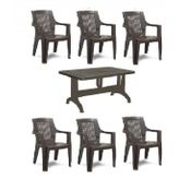 Gardelia 6 Adet Elegance Rattan Efektli Plastik Sandalye + 70X120 Plastik Masa Balkon Bahce Sandalye