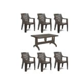 Gardelia 6 Adet Elegance Rattan Efektli Plastik Sandalye + 70X120 Plastik Masa Balkon Bahçe Sandalyesi