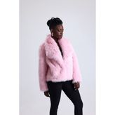 Geniş Yaka Kalın Kürk Mont Kaban - Pembe - 38