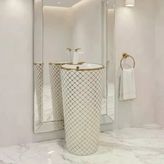 Geometrik Beyaz Altın Monoblok Lavabo