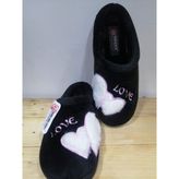 Gezer Yeni Sezon Rahat Taban Kışlık Love Desenli Peluşlu Kadın Ev Terliği - Siyah