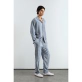 GIESTO OVERSIZE EFEKTLİ KADİFE MAVİ GÖMLEK