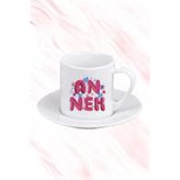 giftkonsept Çiçeklerle Bezeli Annem Baskılı Anneler Gününe Özel Hediyelik Beyaz Porselen Türk Kahvesi Fincanı, QBTK2606