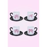 giftkonsept Fiyonk ve Çiçekler Baskılı Kırmızı 4'lü Porselen Türk Kahvesi Fincan Takımı, QBTK5835