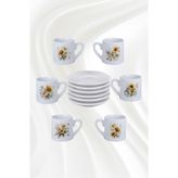 giftkonsept Sonbahar Çiçekleri Baskılı 6'lı Beyaz Porselen Türk Kahvesi Fincan Takımı, QBTKB8170