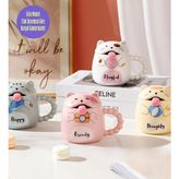 Giftmoda Sevimli Kedi Kapaklı Seramik Kupa - 400 ml