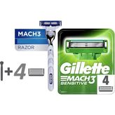 Gillette Mach3 Sensitive Tıraş Makinesi + 4 Yedek Bıçak