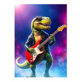 Gitar Çalan Dinazor Hediyelik Ahşap Tablo
