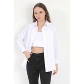 Giysa Kadın Beyaz Uzun Kollu Basic Pamuklu Oversize Gömlek - 3900
