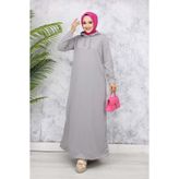 giyze Kapüşonlu Basic Elbise Gri 5042