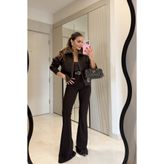 Gizem Ecemiş Essnca Kahve Kemerli İspanyol Pantolon