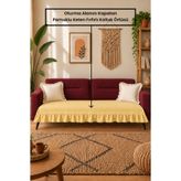 Gizo Home YMN | Pamuklu Keten Bohem Fırfırlı Koltuk Örtüsü | Yıkanabilir, Kaymaz, Modern Çekyat Örtüsü, Kanepe Örtüsü Şık Tasarım Sarı