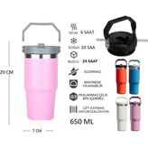 Globox Saplı Çelik Termos Matara 650 ml - Pembe