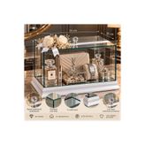 Glowvera Collection 35x20x20 cm Beyaz Cam Bohça Kutusu – Çiçek Kurdele Süslemeli, Aynalı İç Tabanlı Ahşap Çeyiz Bohça Sergileme Kutusu