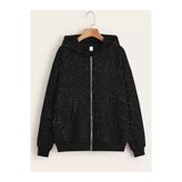 Gofeel Siyah Crystal Taşlı Oversize Unisex Hırka