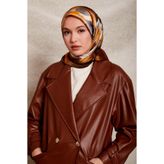 Gold Çiçek Desenli Twill İpek Eşarp
