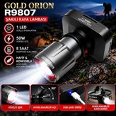 Gold Orion R9807 Profesyonel Şarjlı LED Projektör – 50W Güçlü Aydınlatma, Ayarlanabilir Başlık, Kamp Balık Avı ve Acil Durum Lambası