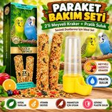 Gold Wings Paraket Meyveli Kraker 2’li + Sarı Pratik Kuş Suluğu Bakım Seti - 2 adet