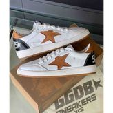Golden Goose Ball Star Beyaz Deri Erkek Sneaker - Taba Yıldız Detaylı - Beyaz - Taba - Siyah