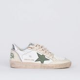 Golden Goose Ball Star GWF00117.F006861.10630 Beyaz Yeşil Yıldızlı Gümüş Topuk Detaylı Deri Kadın Günlük Ayakkabı