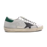 Golden Goose Super-Star GMF00101.F002686.70215 Açık Gümüş Gri Yıldızlı Yeşil Topuk Detaylı Fileli Erkek Günlük Ayakkabı