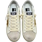 Golden Goose Super-Star GWF00102.F004664.10417 Beyaz Deri Altın Simli Yıldız Buz Grisi Süet Detaylı Kadın Günlük Ayakkabı