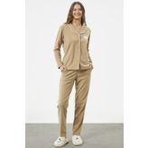 Gomlek Yaka Dugmeli Polar Pijama Takim - Kamel