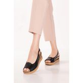 Gondol Hakiki Deri Platform Taban Sandalet PKR.1802 Siyah