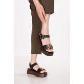 Gondol Hakiki Deri Platform Taban Sandalet PKR.2401 Siyah