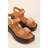 Gondol Hakiki Deri Platform Taban Sandalet pkr.2401 Taba