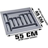 GörSeç 55X49 cm Gri Çekmece İçi Kaşıklık 3 Parça Plastik Mutfak Organizer Düzenleyici Kesilebilir