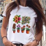Grafik Bitki Çiçek Tatlı Sevimli Moda Tişört MOD474 - Beyaz - XL