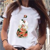 Grafik Bitki Çiçek Tatlı Sevimli Moda Tişört MOD483 - Beyaz