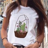 Grafik Bitki Çiçek Tatlı Sevimli Moda Tişört MOD488 - Beyaz